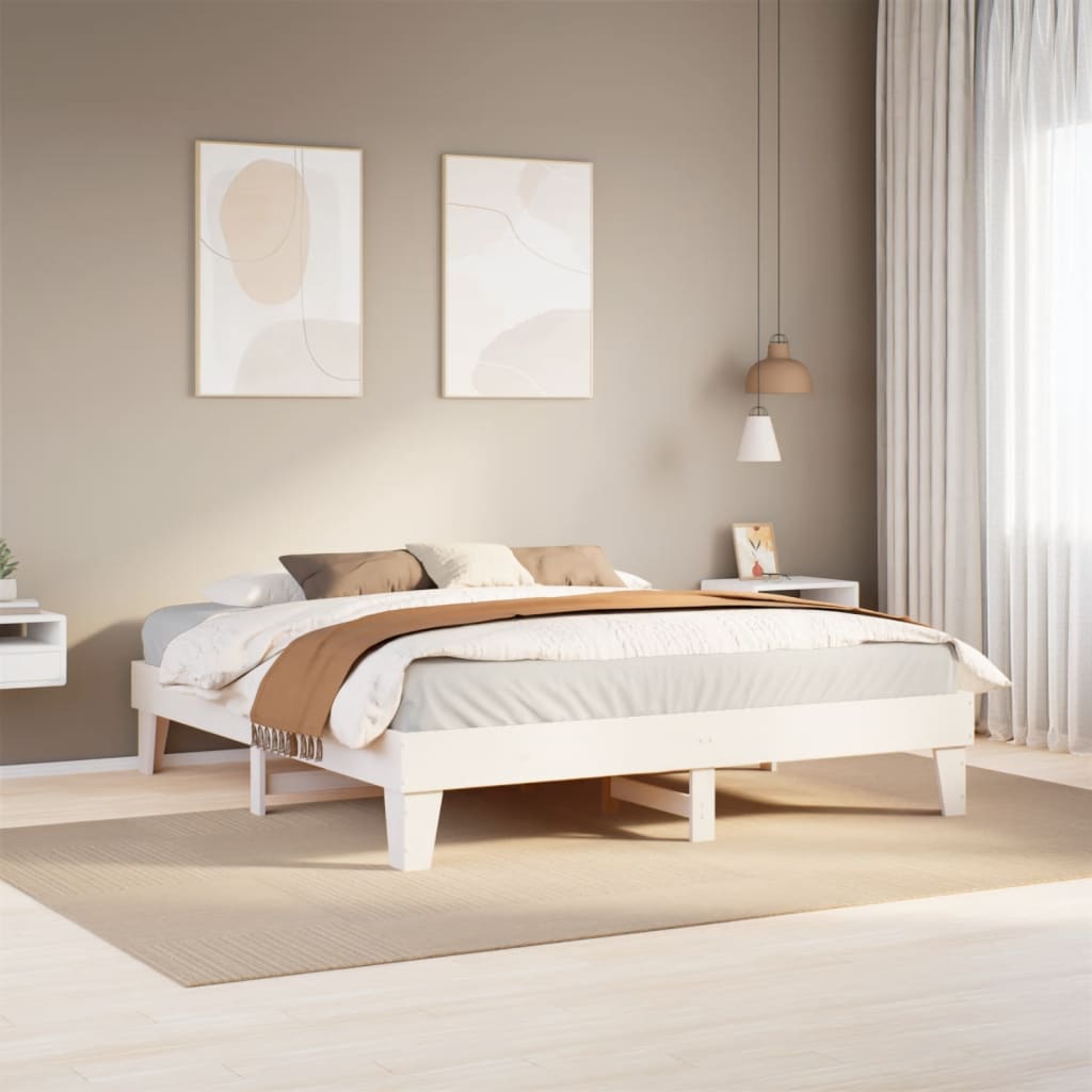 fehér tömör fenyőfa ágy matrac nélkül 200 x 200 cm