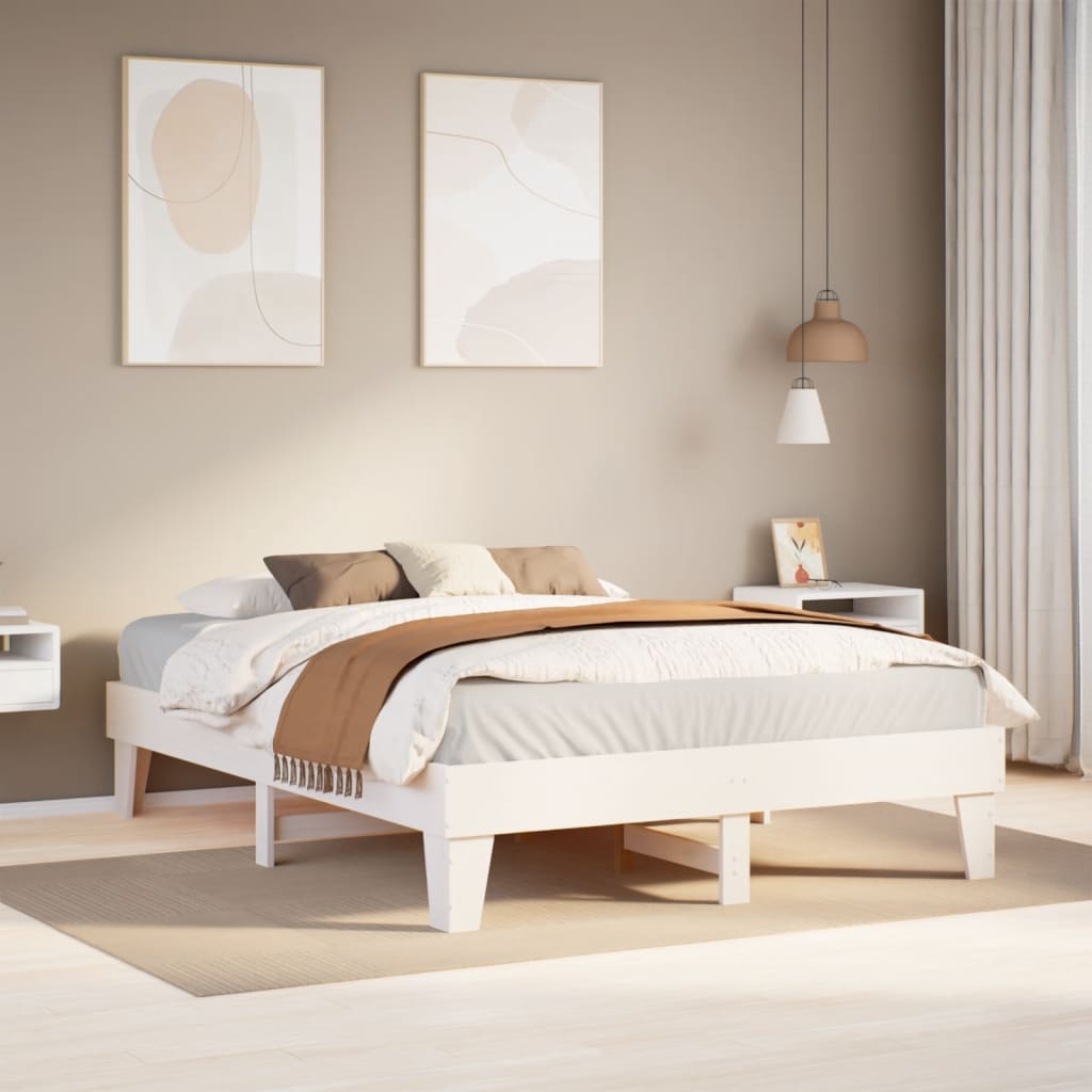 fehér tömör fenyőfa ágy matrac nélkül 150 x 200 cm