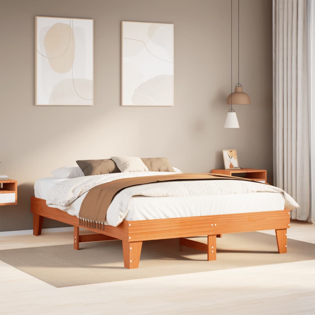 viaszbarna tömör fenyőfa ágy matrac nélkül 150 x 200 cm