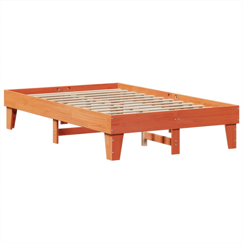 viaszbarna tömör fenyőfa ágy matrac nélkül 135 x 190 cm