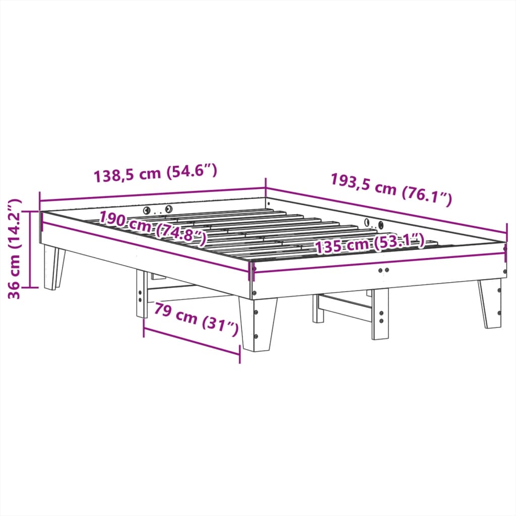 viaszbarna tömör fenyőfa ágy matrac nélkül 135 x 190 cm