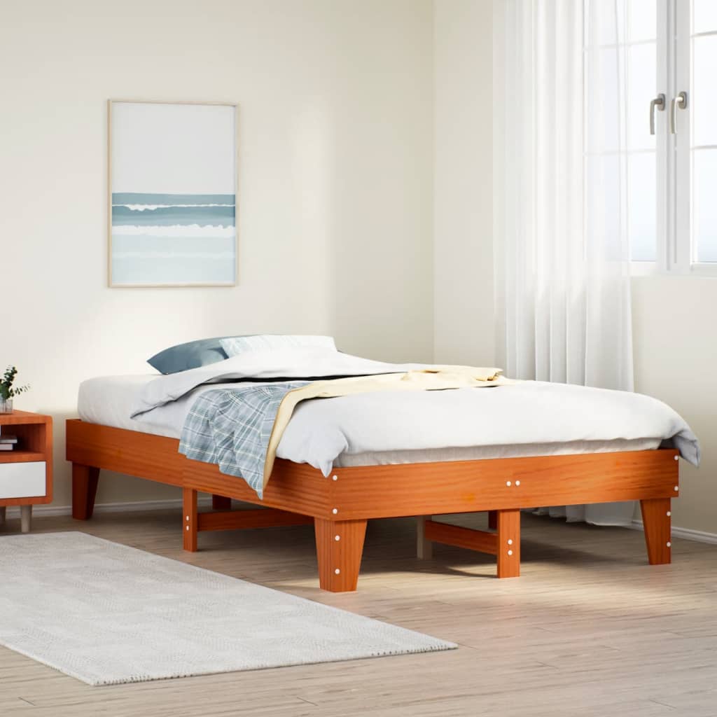 viaszbarna tömör fenyőfa ágy matrac nélkül 135 x 190 cm