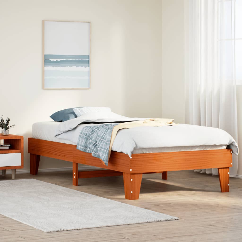 viaszbarna tömör fenyőfa ágy matrac nélkül 75 x 190 cm