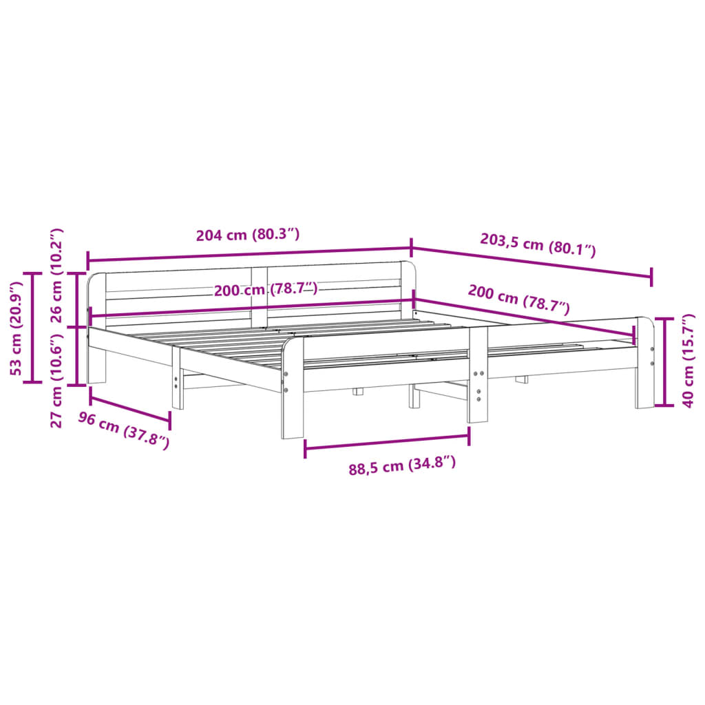 tömör fenyőfa ágy matrac nélkül 200 x 200 cm