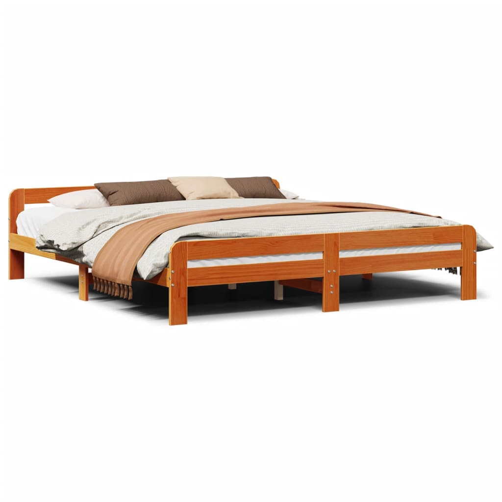 viaszbarna tömör fenyőfa ágy matrac nélkül 200 x 200 cm