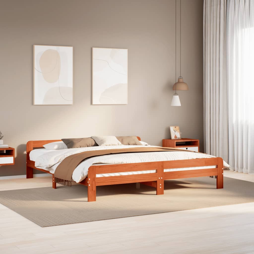viaszbarna tömör fenyőfa ágy matrac nélkül 180 x 200 cm
