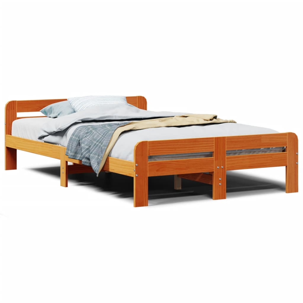 viaszbarna tömör fenyőfa ágy matrac nélkül 135 x 190 cm