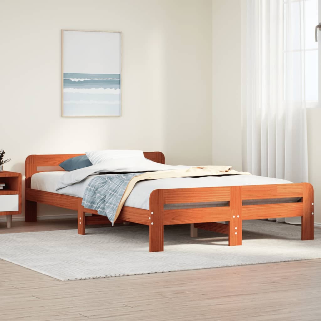 viaszbarna tömör fenyőfa ágy matrac nélkül 135 x 190 cm