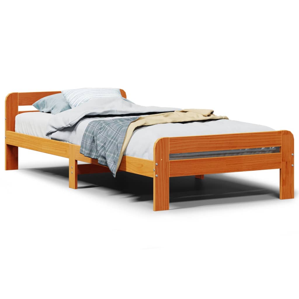 viaszbarna tömör fenyőfa ágy matrac nélkül 75 x 190 cm