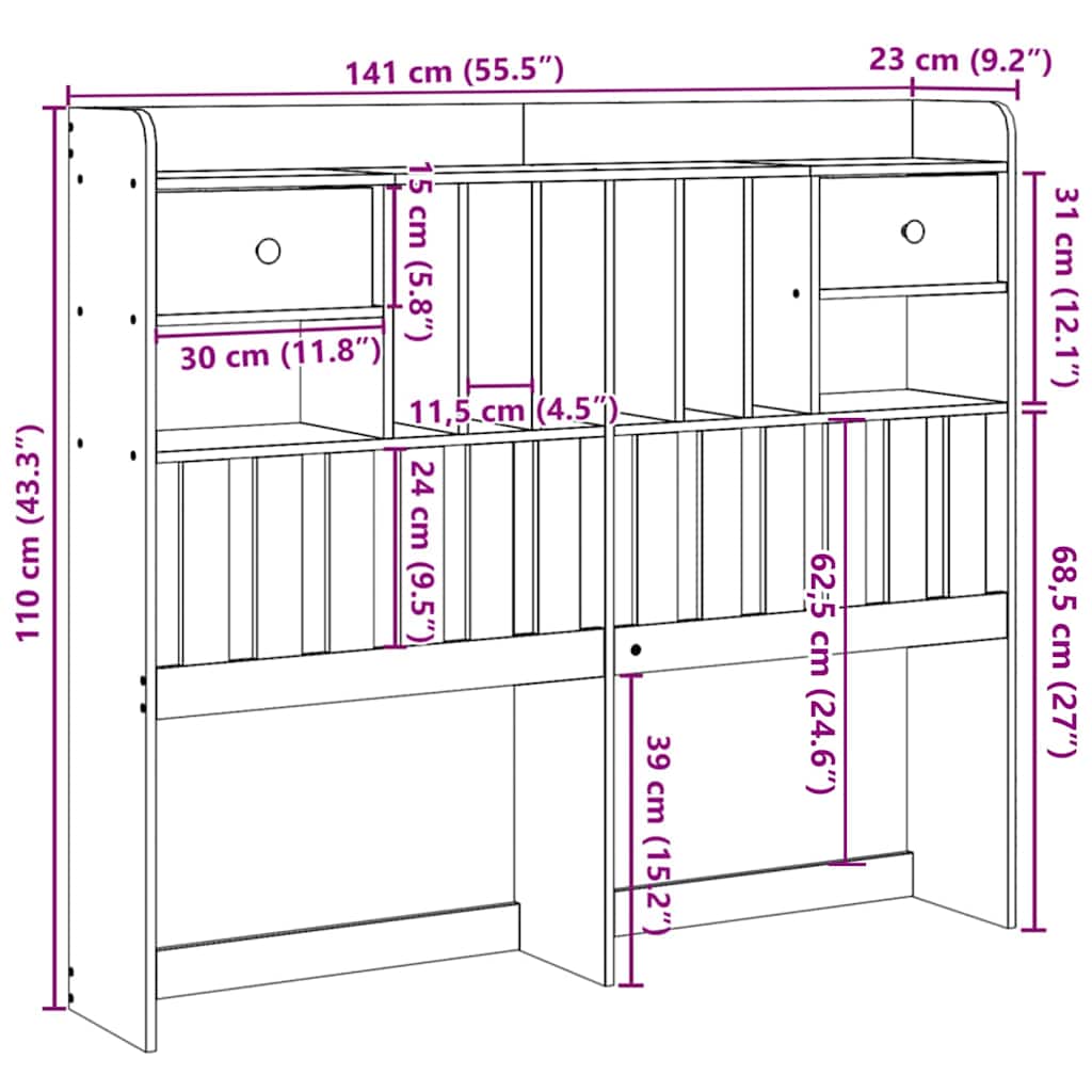 fehér tömör fenyőfa fejtámla tárolóval 135 cm