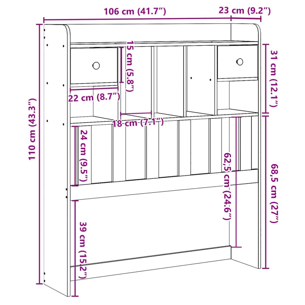 tömör fenyőfa fejtámla tárolóval 100 cm