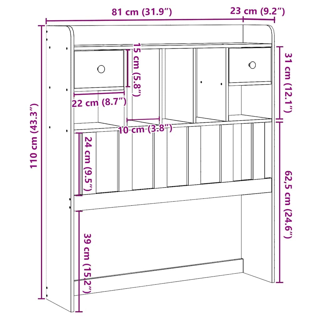 fehér tömör fenyőfa fejtámla tárolóval 75 cm