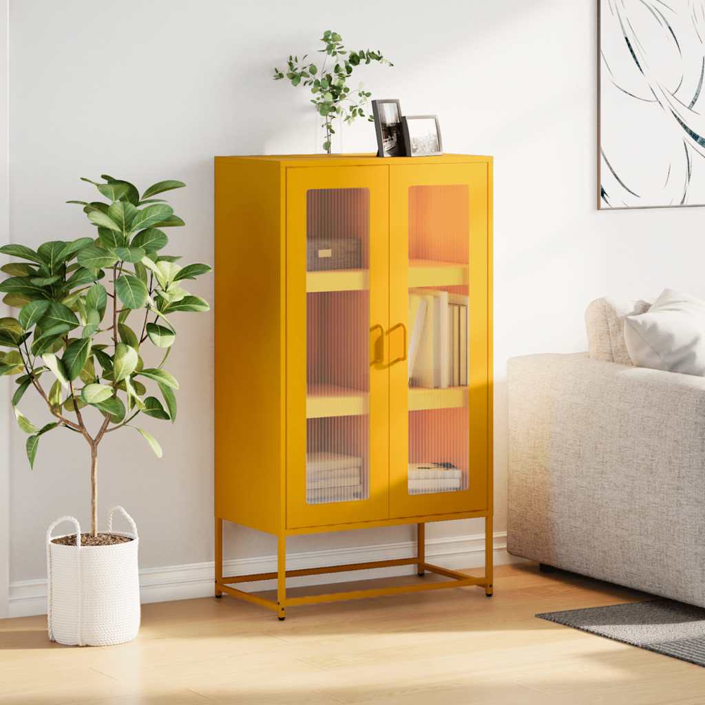 Highboard Mustársárga 68x39x123 cm Acél