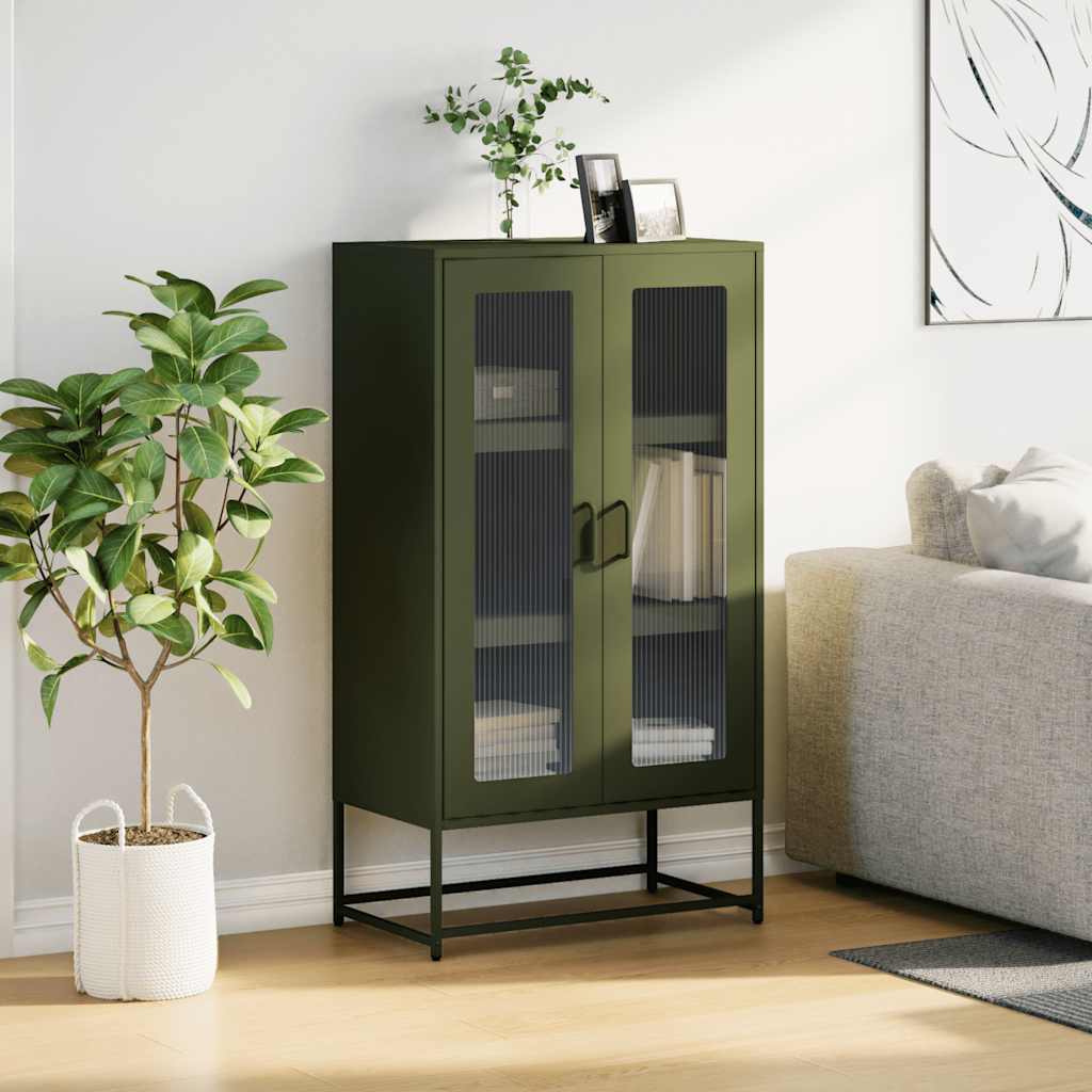 Highboard olívazöld 68x39x123 cm Acél