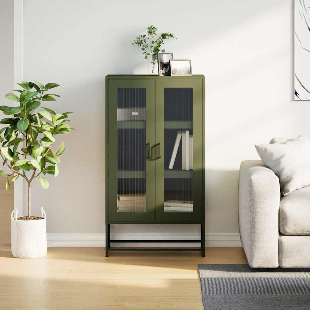 Highboard olívazöld 68x39x123 cm Acél