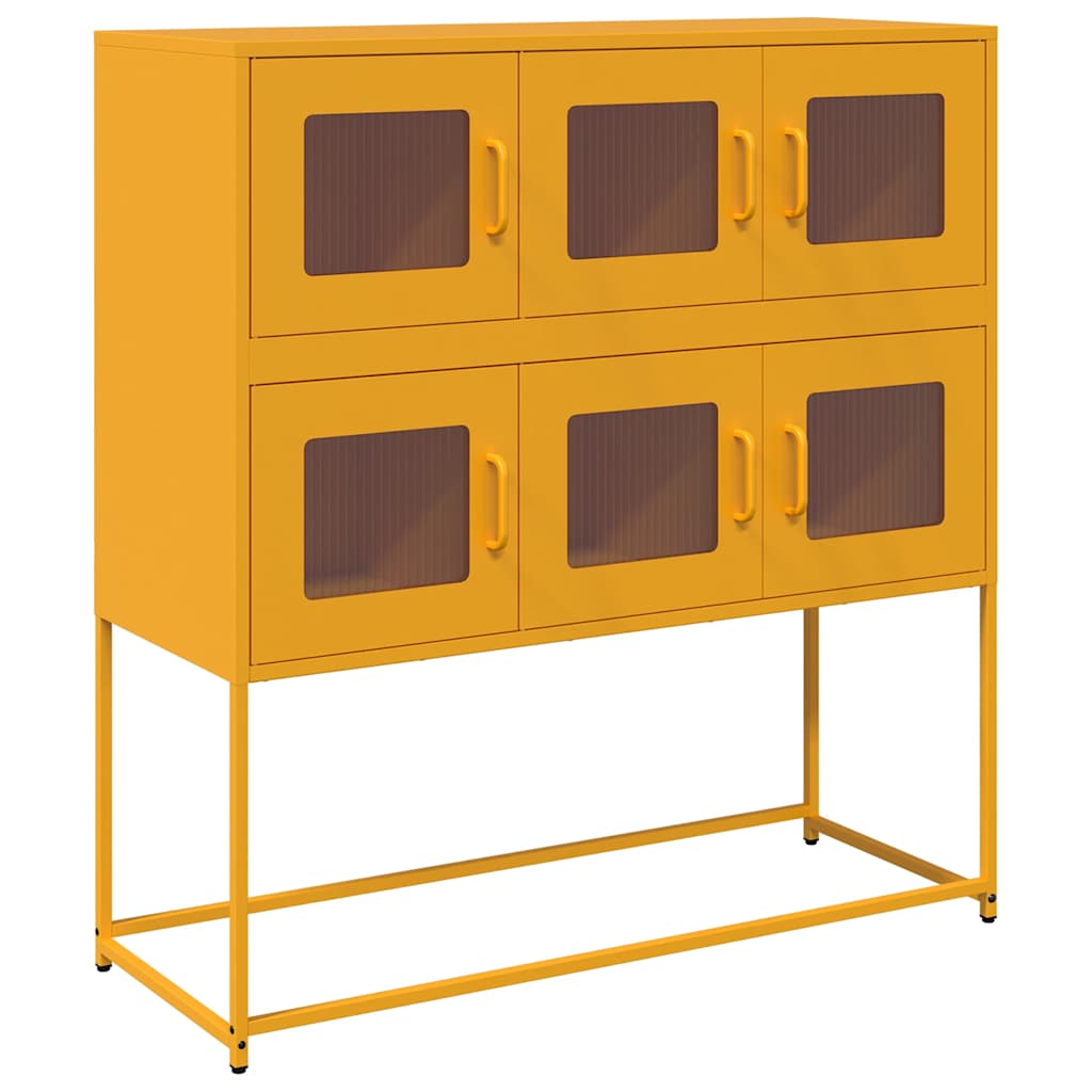 mustársárga hideghengerelt acél tálalószekrény 100,5x39x107 cm
