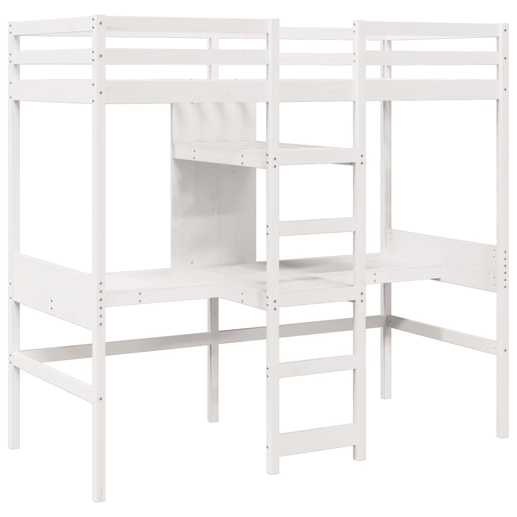 fehér tömör fenyő galériaágy-keret matrac nélkül 80 x 200 cm