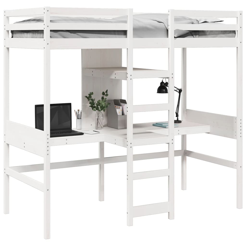 fehér tömör fenyő galériaágy-keret matrac nélkül 80 x 200 cm