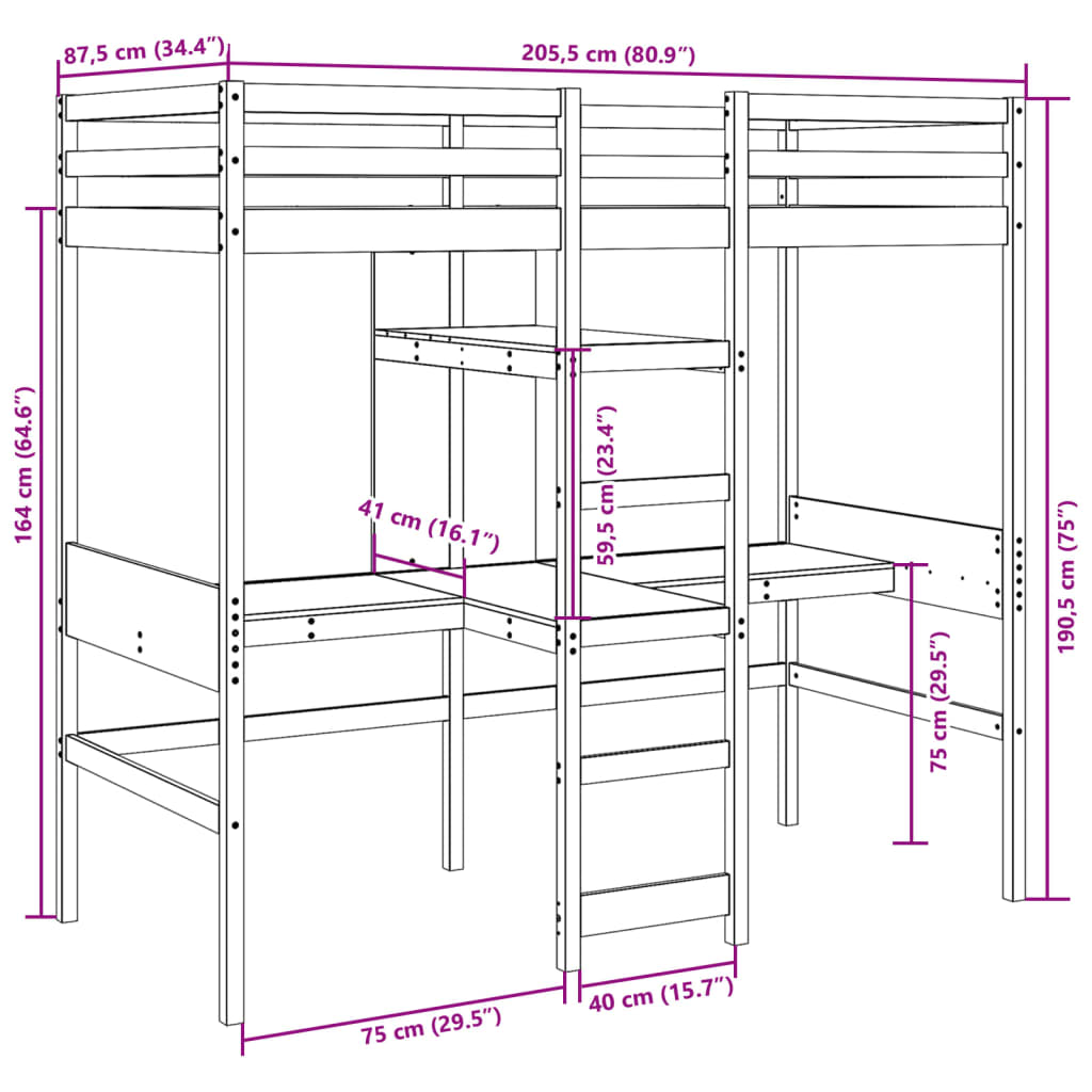 viaszbarna tömör fenyő galériaágy-keret matrac nélkül 80x200 cm