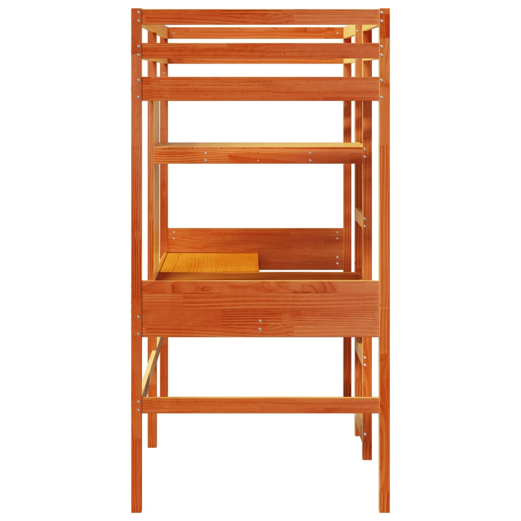 viaszbarna tömör fenyő galériaágy-keret matrac nélkül 90x190cm