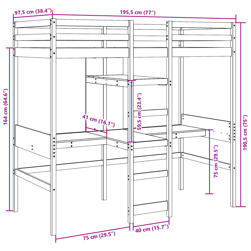 viaszbarna tömör fenyő galériaágy-keret matrac nélkül 90x190cm