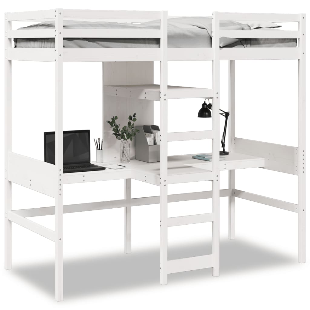 fehér tömör fenyő galériaágy-keret matrac nélkül 75 x 190 cm