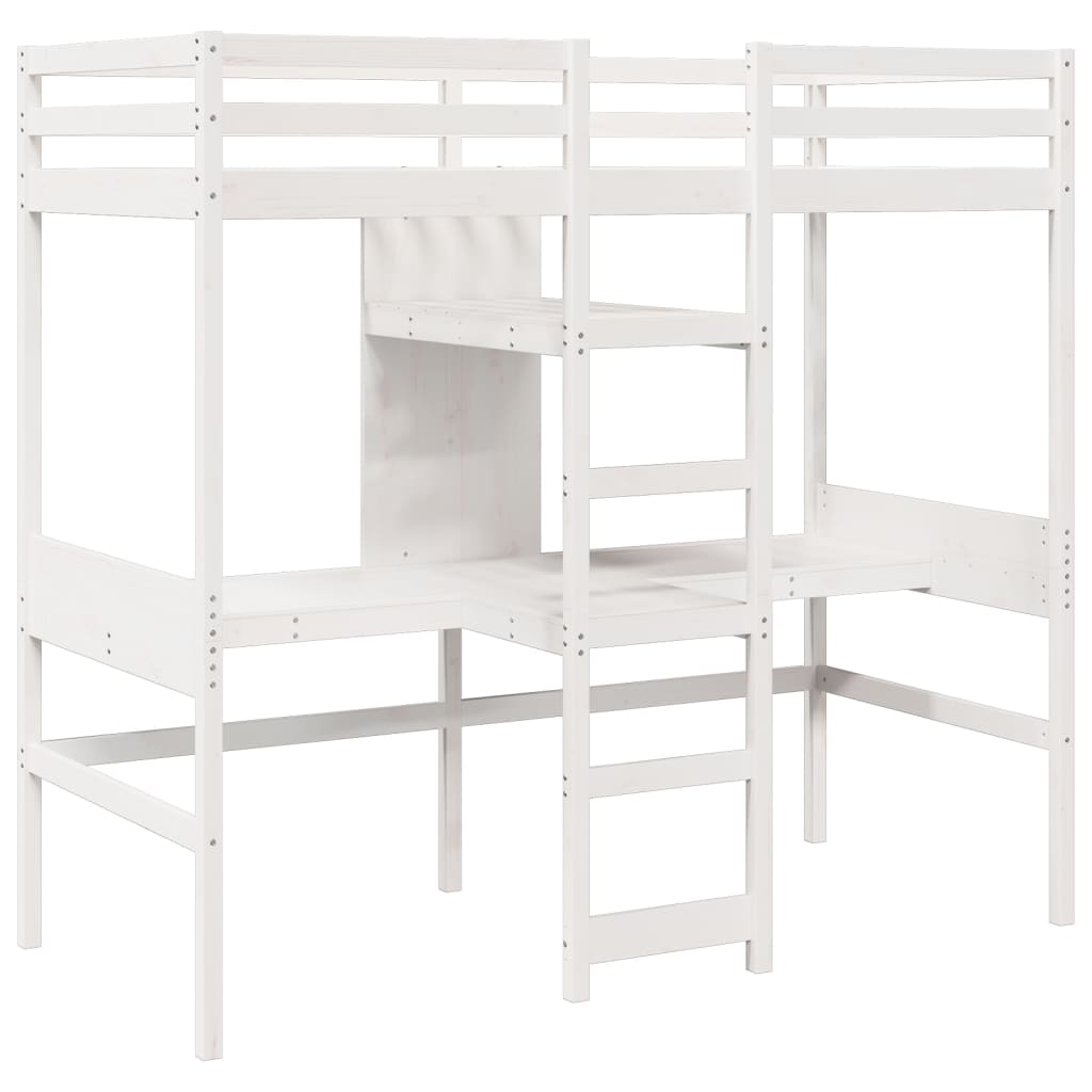 fehér tömör fenyő galériaágy-keret matrac nélkül 75 x 190 cm