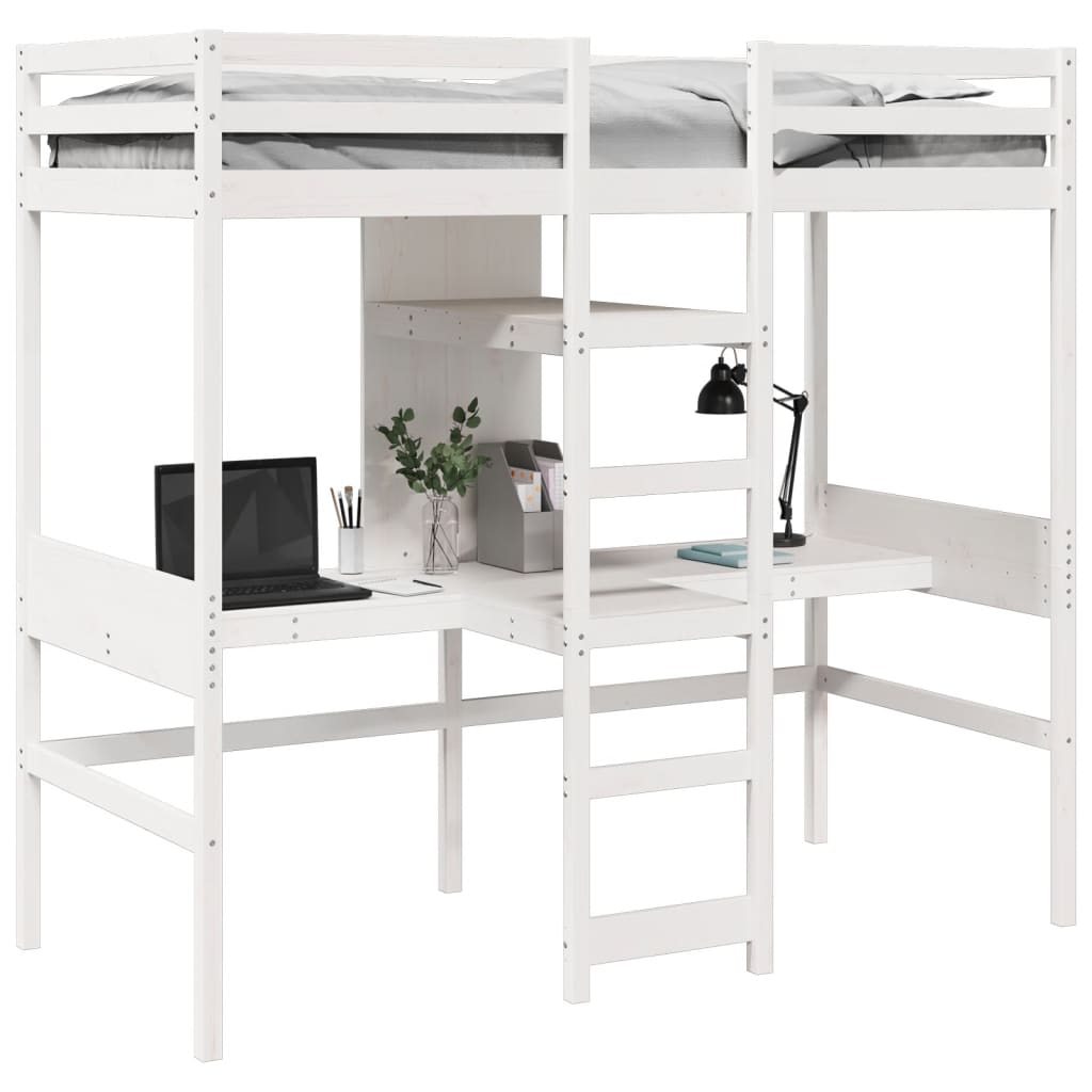 fehér tömör fenyő galériaágy-keret matrac nélkül 75 x 190 cm