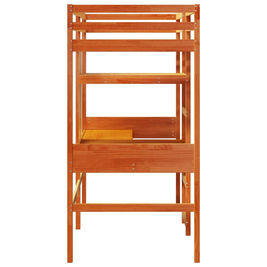 viaszbarna tömör fenyő galériaágy-keret matrac nélkül 75x190 cm