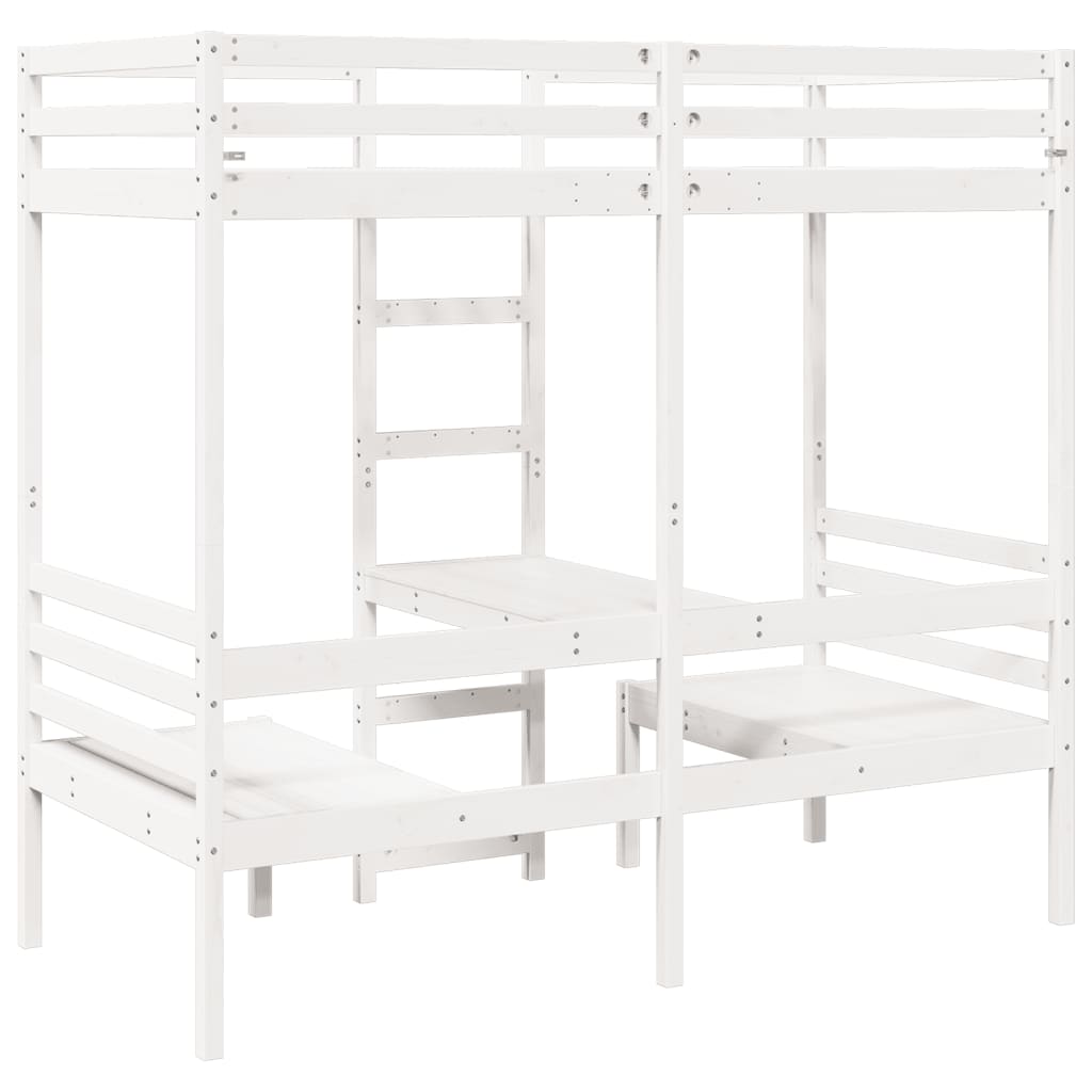 fehér fenyő galériaágy-keret asztallal és székekkel 90 x 200 cm