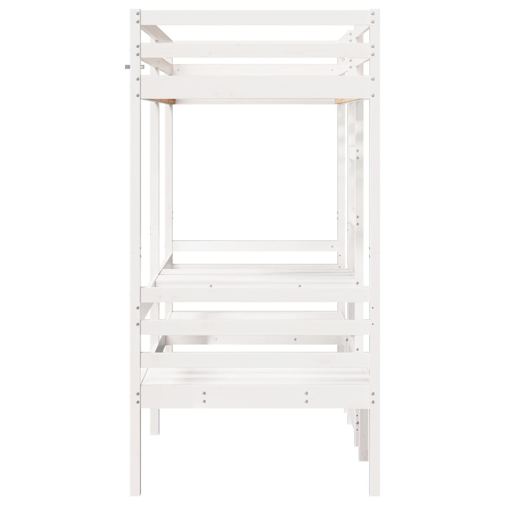fehér fenyő galériaágy-keret asztallal és székekkel 90 x 200 cm
