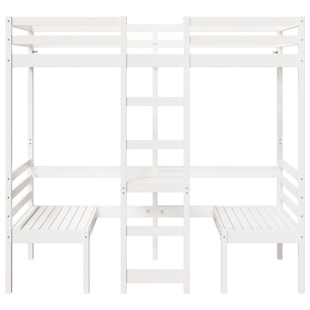 fehér fenyő galériaágy-keret asztallal és székekkel 80 x 200 cm