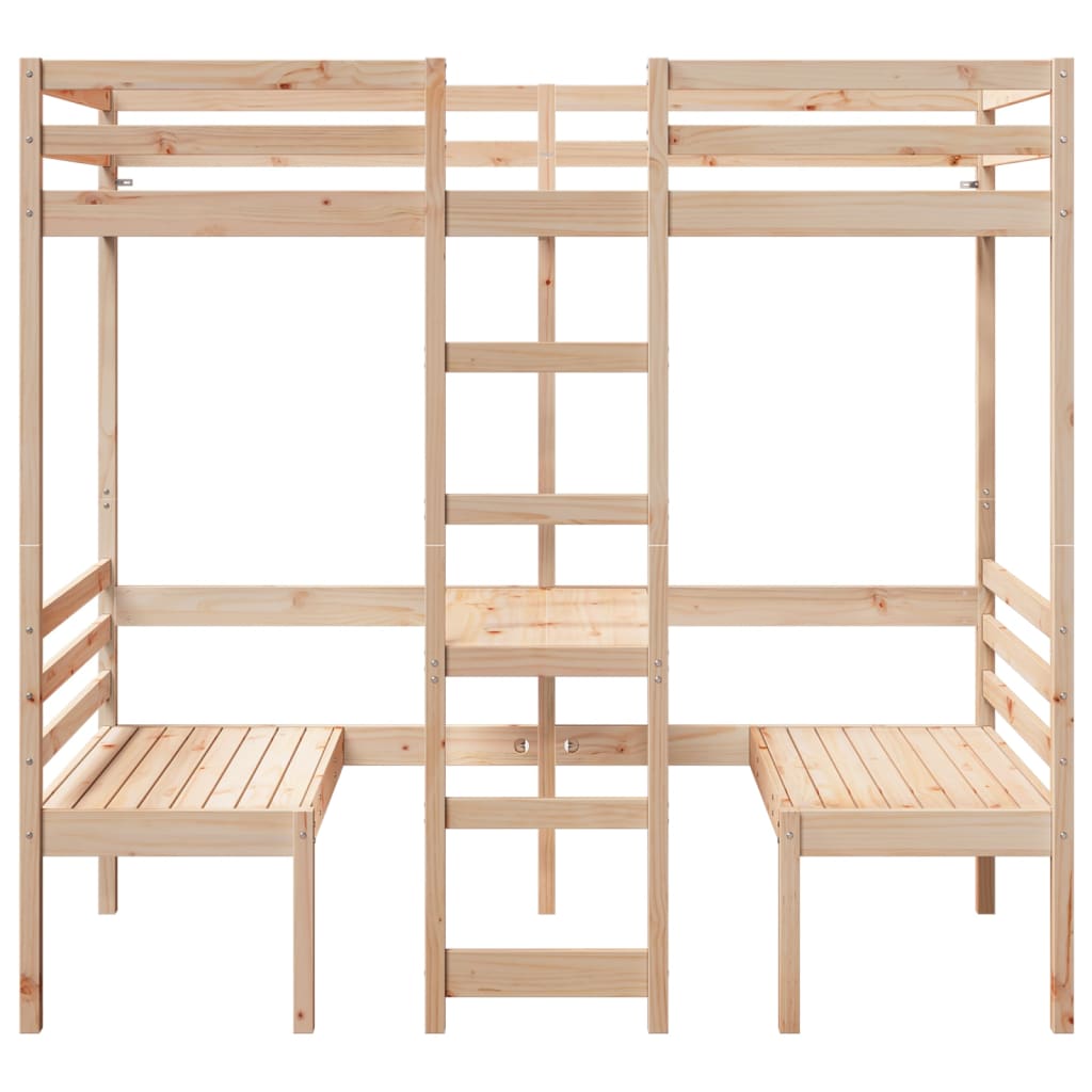 tömör fenyő galériaágy-keret asztallal és székekkel 90 x 190 cm