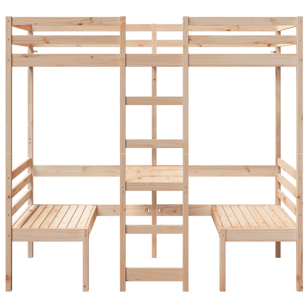 tömör fenyő galériaágy-keret asztallal és székekkel 90 x 175 cm