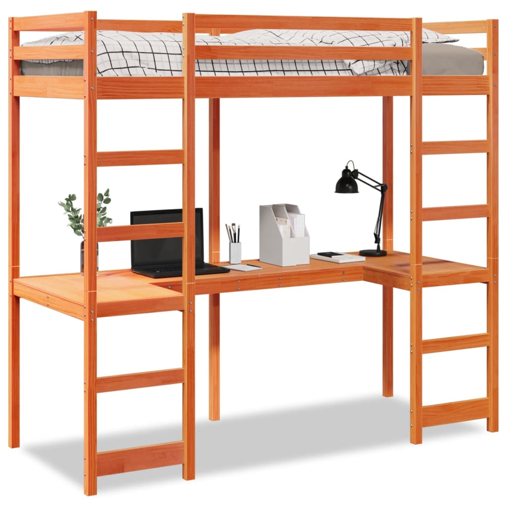 viaszbarna tömör fenyő galériaágy-keret matrac nélkül 80x200 cm