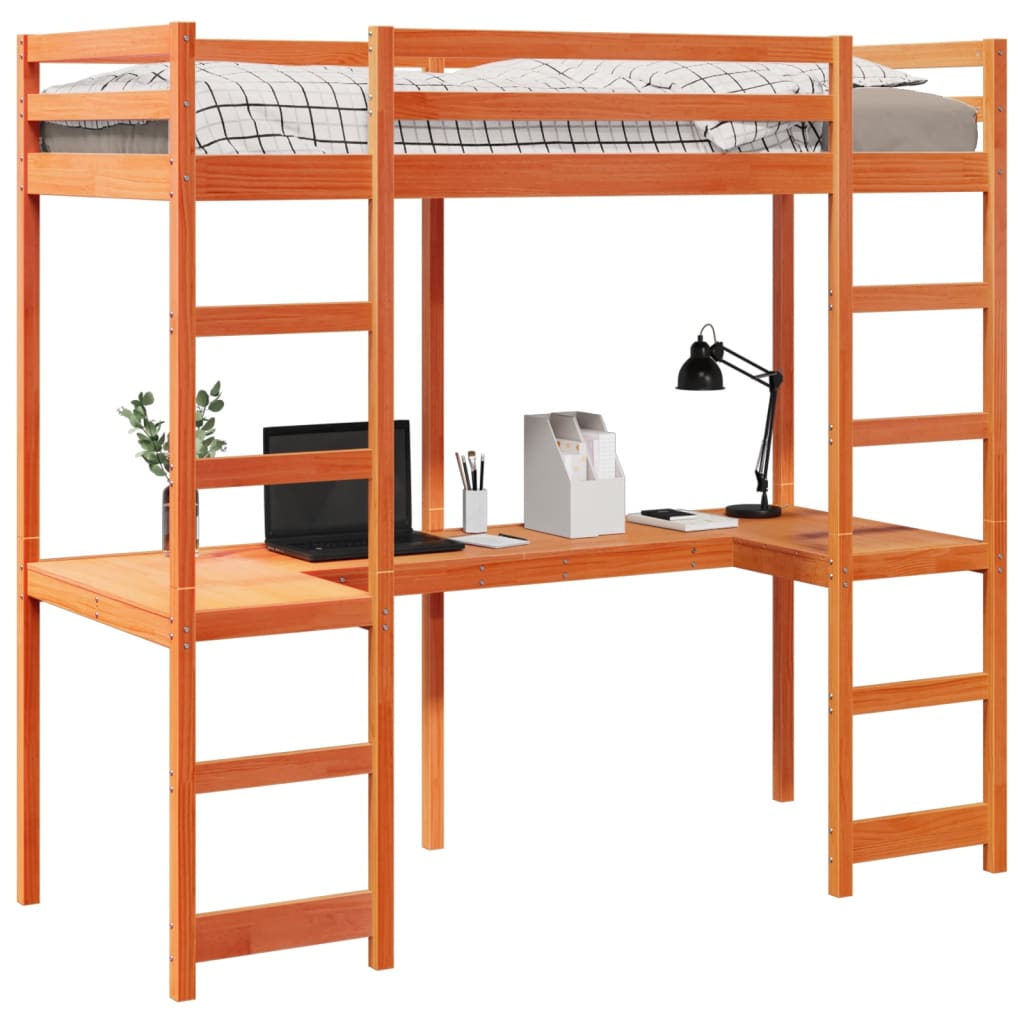viaszbarna tömör fenyő galériaágy-keret matrac nélkül 80x200 cm