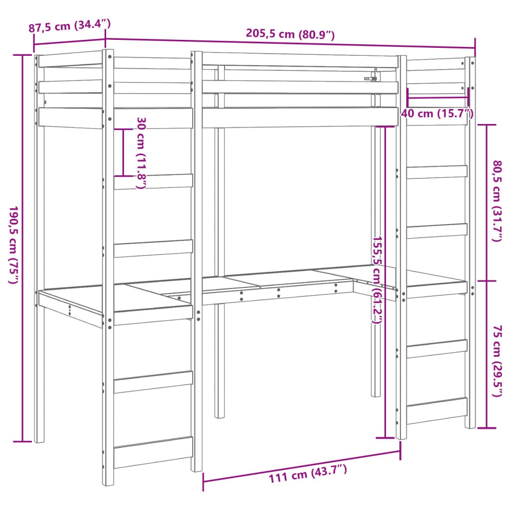 viaszbarna tömör fenyő galériaágy-keret matrac nélkül 80x200 cm