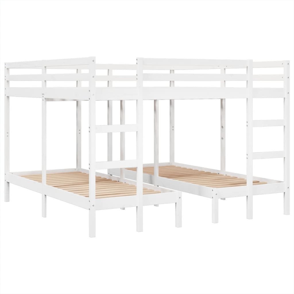 fehér tömör fenyőfa tripla emeletes ágykeret 200x200/80x200 cm