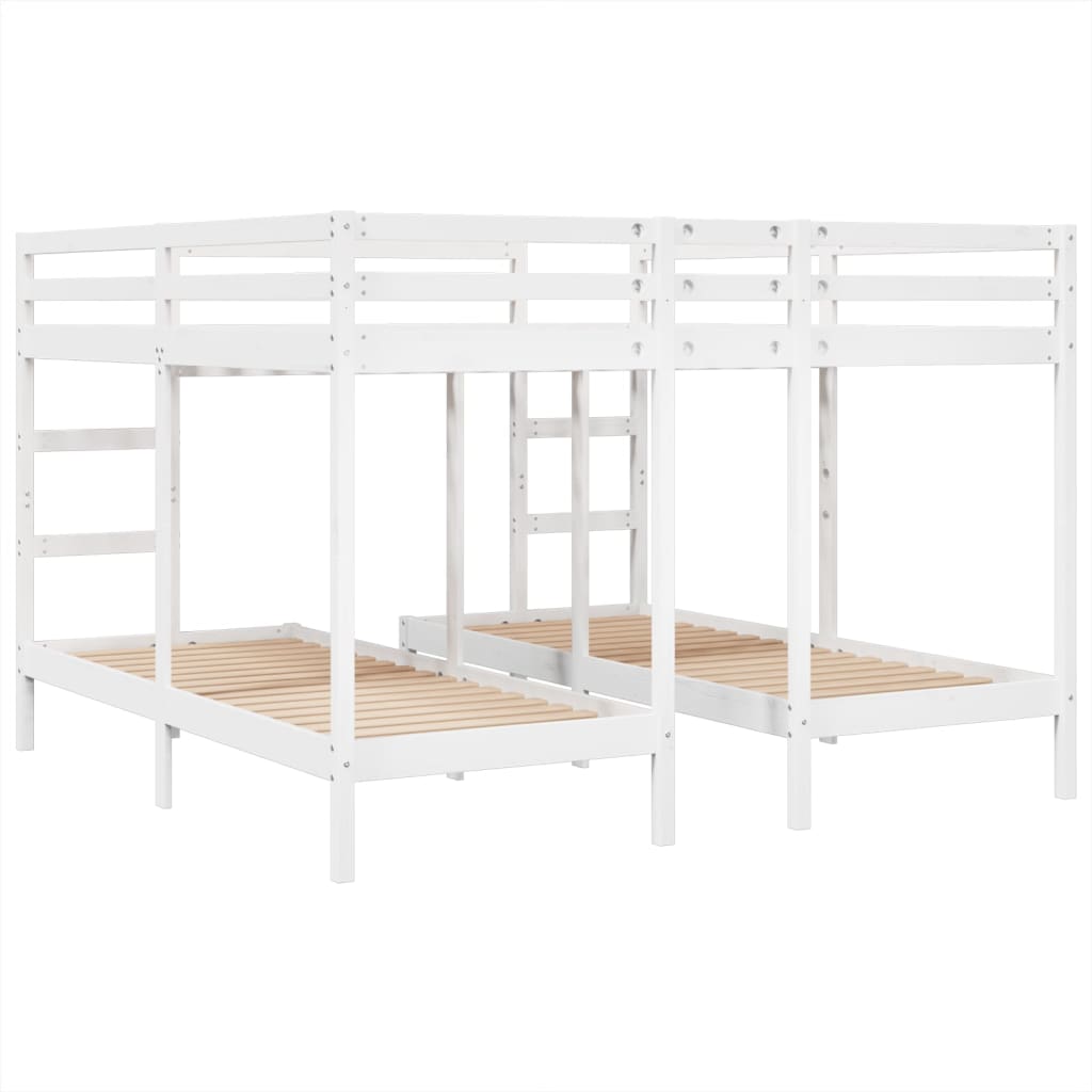 fehér tömör fenyőfa tripla emeletes ágykeret 200x200/80x200 cm