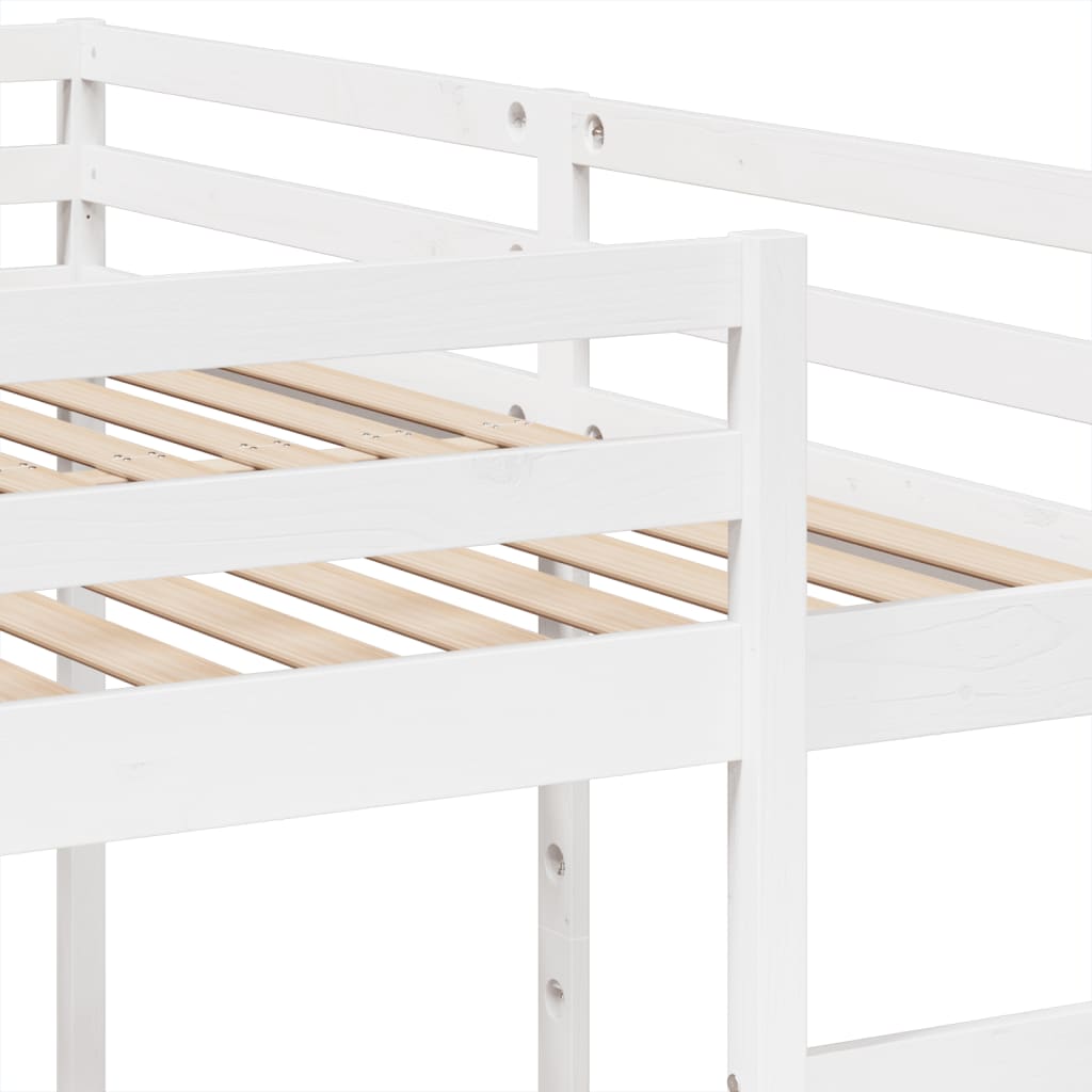 fehér tömör fenyőfa tripla emeletes ágykeret 200x200/80x200 cm