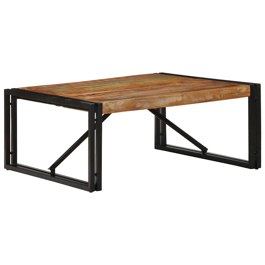 többszínű tömör újrahasznosított fa dohányzóasztal 80x80x35 cm