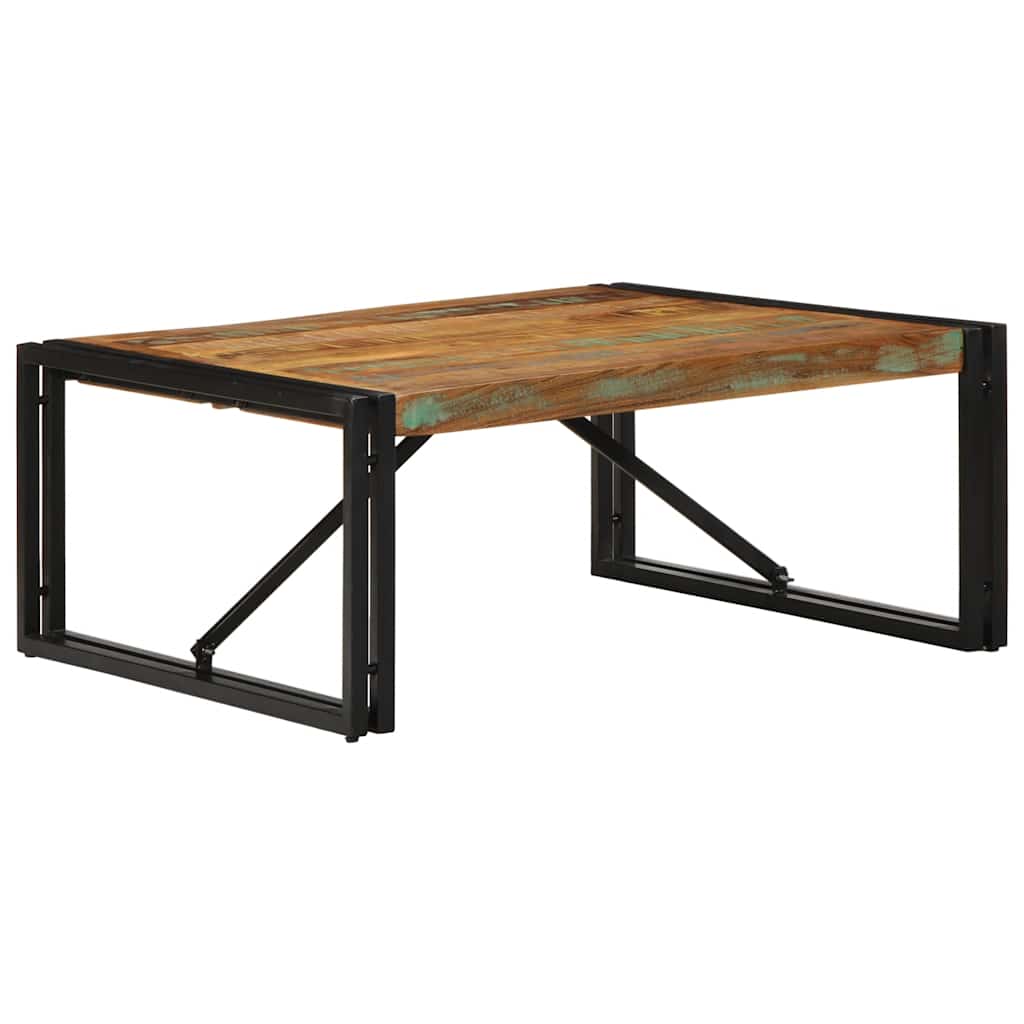 többszínű tömör újrahasznosított fa dohányzóasztal 80x80x35 cm