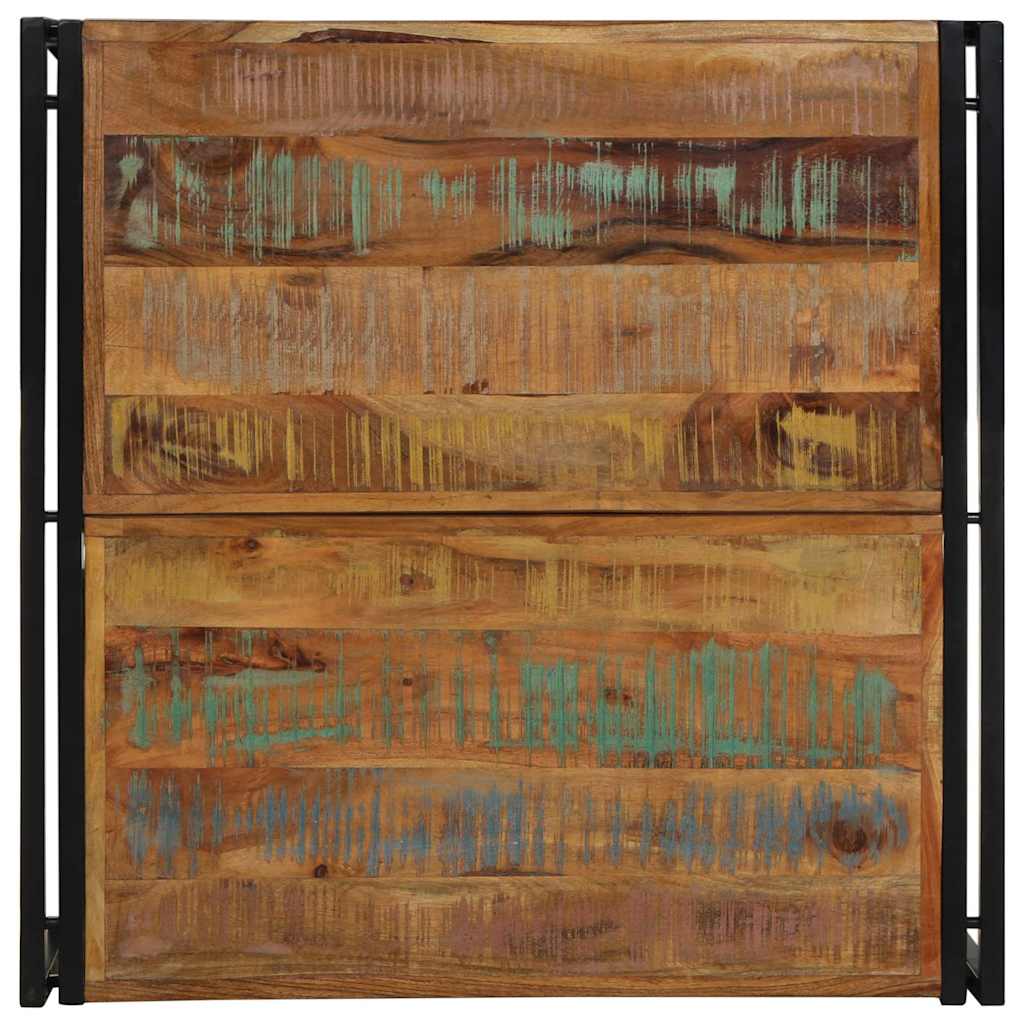 többszínű tömör újrahasznosított fa dohányzóasztal 80x80x35 cm