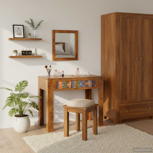 Öltözködőasztal fiókkal Barna 90 x 45 x 75 cm Tömör Akácfa