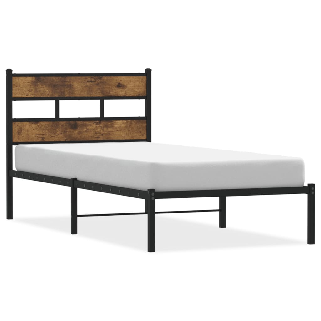 füstös tölgy színű fém ágykeret matrac nélkül 75 x 190 cm