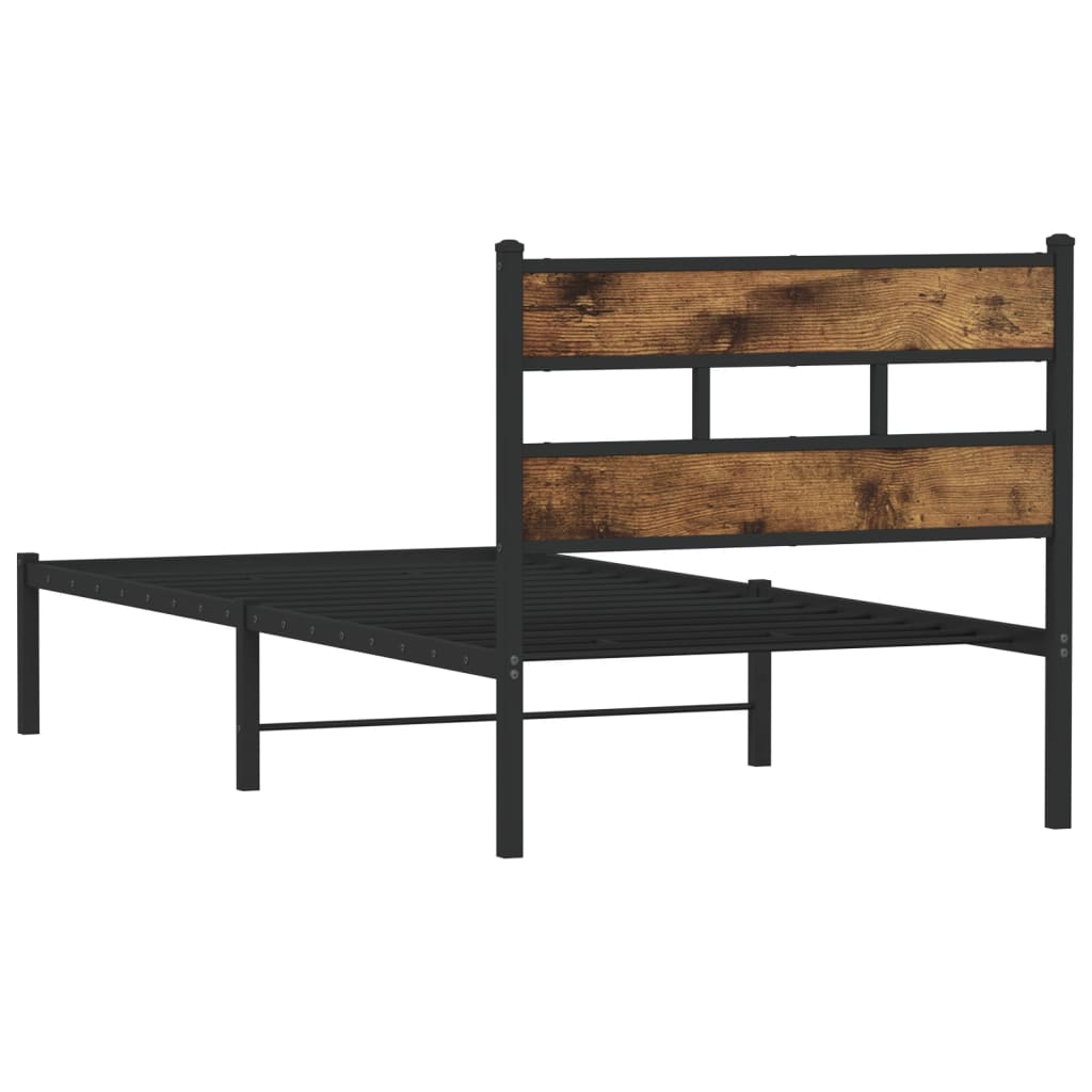 füstös tölgy színű fém ágykeret matrac nélkül 75 x 190 cm