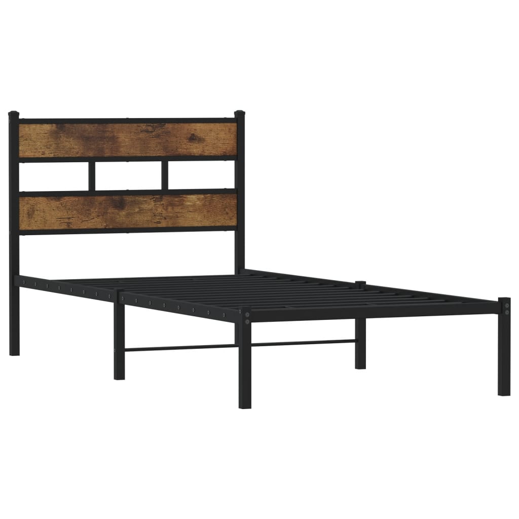 füstös tölgy színű fém ágykeret matrac nélkül 90 x 190 cm