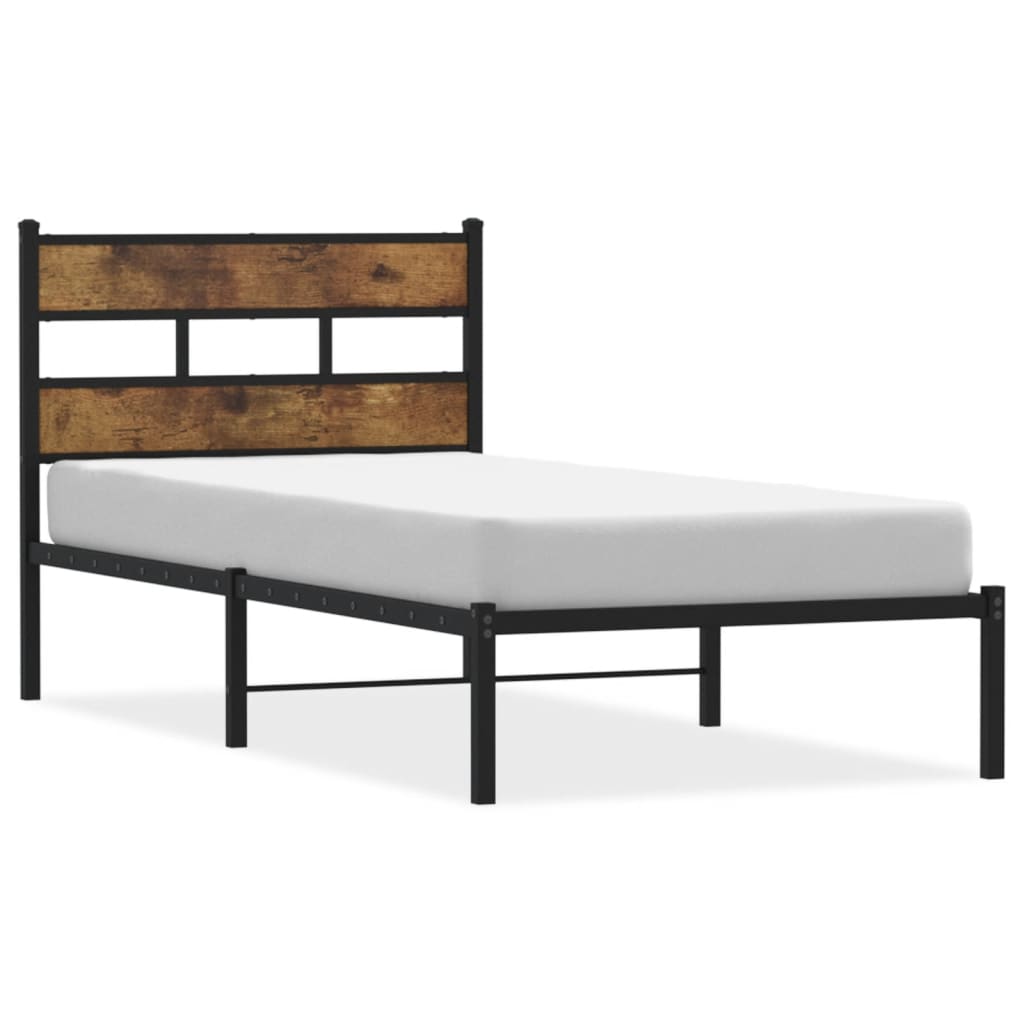 füstös tölgy színű fém ágykeret matrac nélkül 100 x 200 cm