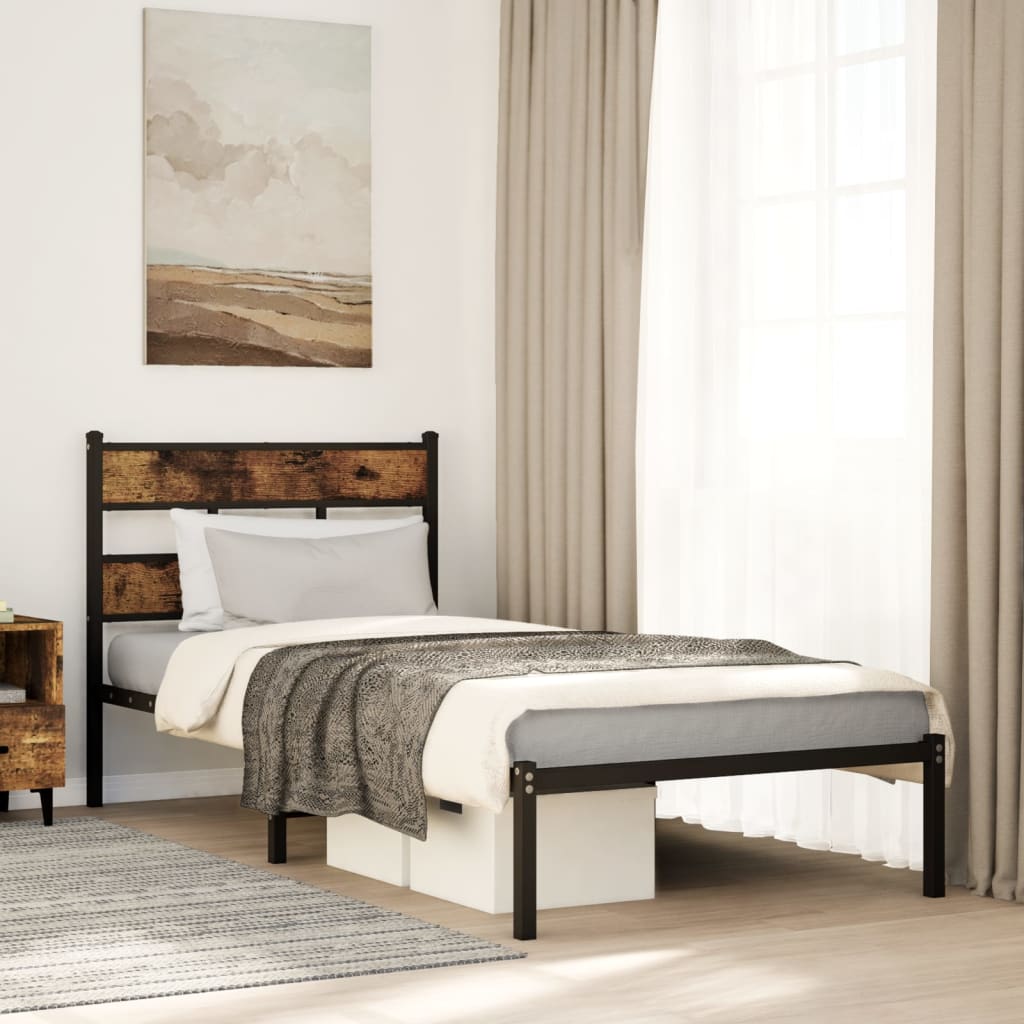füstös tölgy színű fém ágykeret matrac nélkül 107 x 203 cm