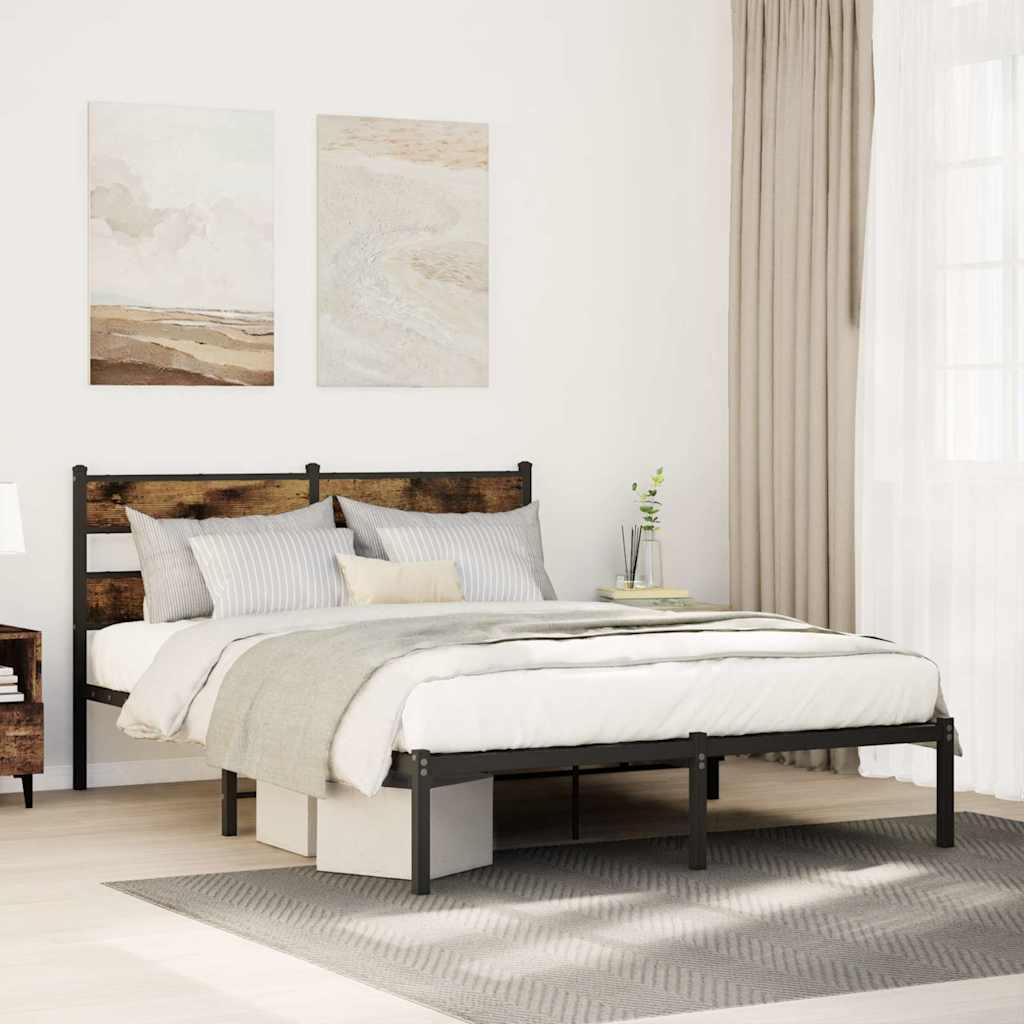 füstös tölgy színű fém ágykeret matrac nélkül 135 x 190 cm